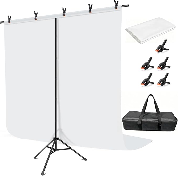 Hemmotop White Photo Backdrop Stand 8x7.5ft, Seamless White Photography Background with Stand Kit for Photoshoot Wedding Birthday Graduation Baby Shower Parties Projector Screen
