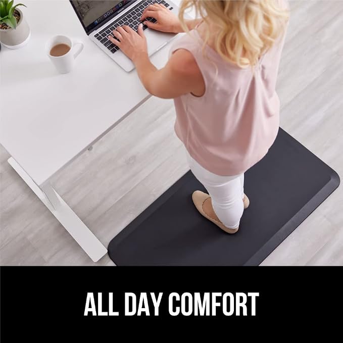 GORILLA GRIP Comfortable Cushioned Kitchen Mats for Floor, 70x24, Waterproof and Stain Resistant Soft Top, 3/4 Inch Thick Ergonomic Standing Desk Anti Fatigue Mat, Foam Supports Ankles and Feet, Onyx