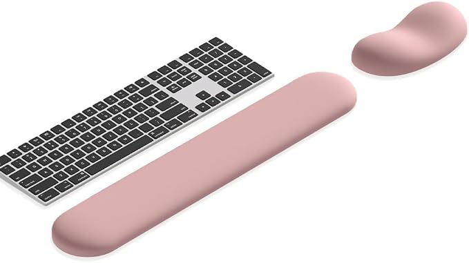 Ergonomic Wrist Rest Set for Keyboard and Mouse | Cooling Gel & Slow-Rebound Memory Foam Palm Support Pad | Luxe Leather, Minimalist, Non-Slip PU Base for Office, Laptop & Gaming (01Pink)