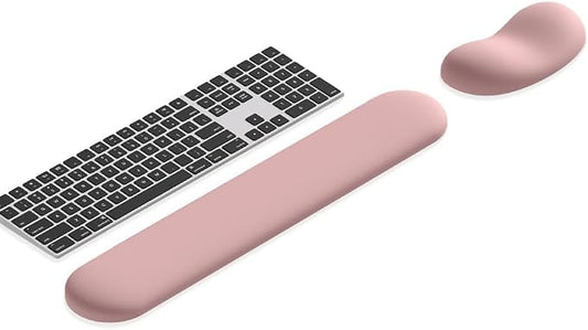 Ergonomic Wrist Rest Set for Keyboard and Mouse | Cooling Gel & Slow-Rebound Memory Foam Palm Support Pad | Luxe Leather, Minimalist, Non-Slip PU Base for Office, Laptop & Gaming (01Pink)