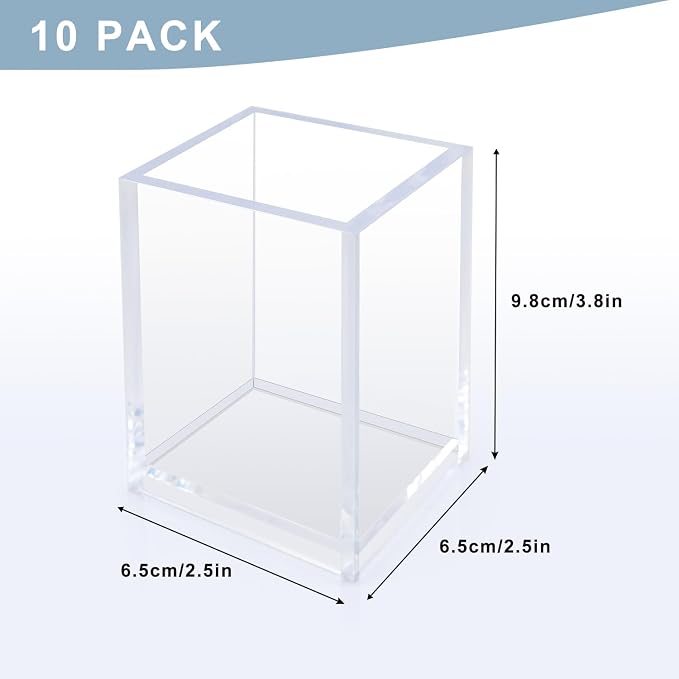 10 Pack Clear Acrylic Pen Holders, Pencil Cup Desk Organizers | Clear Acrylic Cups For Pens, Markers, Makeup Brushes, Stationery And Office School Home Supplies