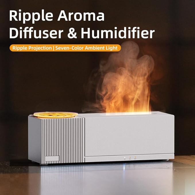 Essential Oil Diffuser, Flame Oil Diffuser - Aromatherapy Aroma Humidifier, Ripple Projection Vibe Remote Control - Perfect for Bedroom Home Office (150ml Ripple Flame, Black)