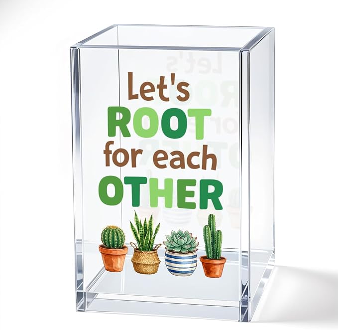 Let's Root For Each Other Acrylic Cosmetic Pencil Pen Bookmark Storage Holder Cup, Funny Plant Love Holder Cup Gifts for Women Teacher Mentor Librarian Plant Mom, Thank You Gifts for Teacher