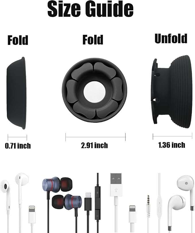 MAIRUI Wired Earbud Case Earphone Headphone Cord Organizer Earbuds Wrap Soft Silicone Magnetic Holder Storage Tangle Free Cable Winder(Carbon Black)