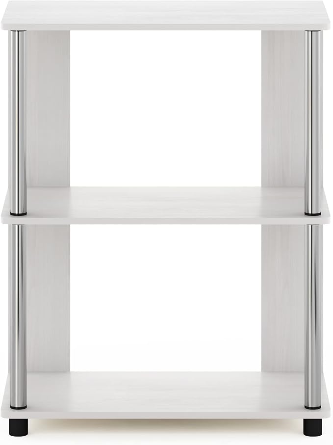 Furinno Jaya Simple Design 3-Tier Bookcase / Bookshelf / Display Rack with Stainless Steel Tubes, White Oak | 11.6 x 23.6 x 30, Storage Shelves, Shelving Unit, for Organization and Storage, Living Room, Garage, Home Office