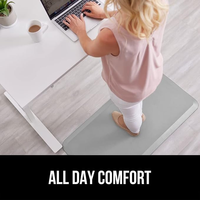 GORILLA GRIP Comfortable Cushioned Kitchen Mats for Floor, 48x20, Waterproof and Stain Resistant Soft Top, 3/4 Inch Thick Ergonomic Standing Desk Anti Fatigue Mat, Foam Supports Feet, Silver