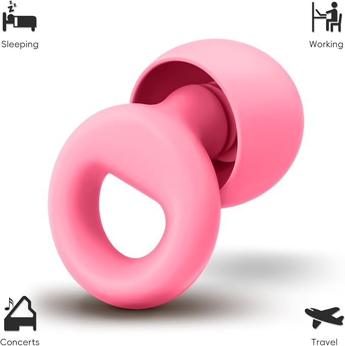 Noise Canceling Earplugs for Sleep and Concentration– New Flexible Earplugs for Better Attenuation–2 Pair Reusable –Deal for Side Sleepers &Noise Sensitive Person – 27dB Noise Cancellation–Dark Pink