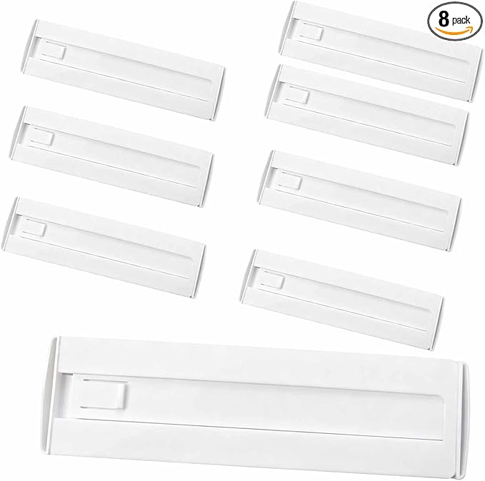 8 Pack Drawer Dividers for Clothes, 3.15" High 11.34"-19.69" Adjustable Expandable Dresser Drawer Organizer, Clear Plastic Separators for Dresser, Baby Clothing, Underwea
