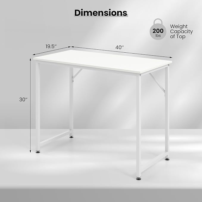 Tangkula Computer Laptop Desk, Heavy Duty Metal Frame Writing Desk, Home PC Office Desk with Adjustable Foot Pads, Conference Tables for Combined Use, Compact Task Desk for Bedroom, Study (White)
