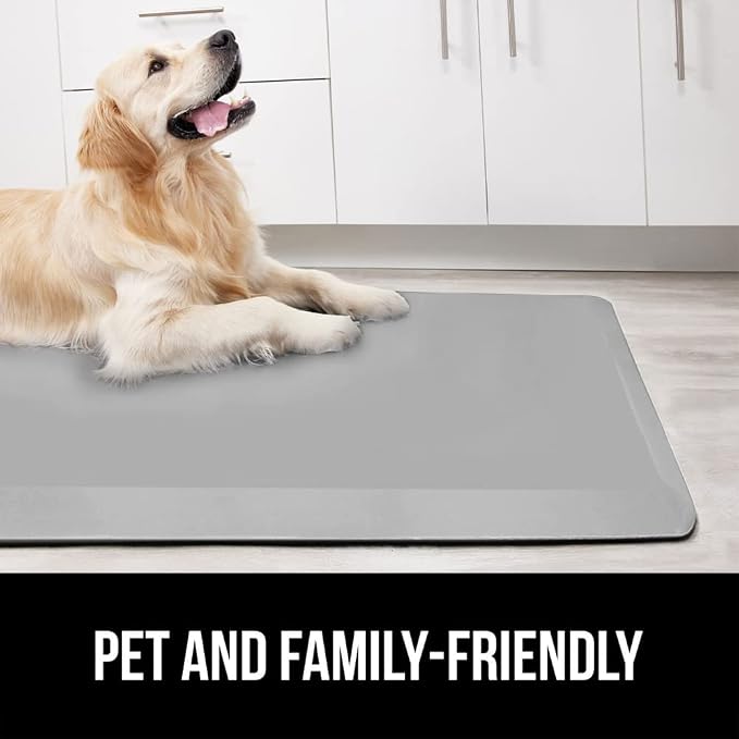 GORILLA GRIP Comfortable Cushioned Kitchen Mats for Floor, 48x20, Waterproof and Stain Resistant Soft Top, 3/4 Inch Thick Ergonomic Standing Desk Anti Fatigue Mat, Foam Supports Feet, Silver