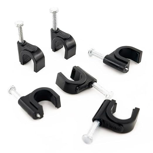HS Cable Clips 8mm with Steel Nail 200 Pieces Black，Ethernet Management U Shaped Wire Cord Staples Hooks for Outdoor Wall,Coax Cat7 RG8 Cable Extension Fasteners