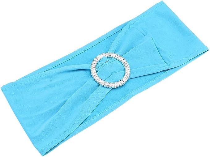 Tvoip 10PCS Chair Cover Stretch Band with Buckle Slider Sashes Bow Wedding Banquet Chair Decoration (Aque)