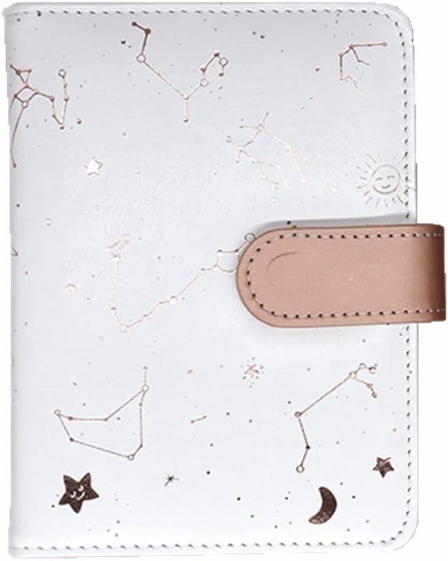 A6 Undated Daily Planner Starry Sky Journal Monthly & Daily Planner Small Diary Agenda, Self-filling Date,Mini Soft Pu Leather Cover, Size 64K 4.1" * 5.5" (White)
