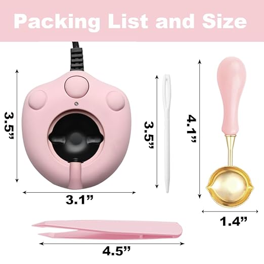 Dual-Spout Electric Wax Seal Warmer Pink with Spoon Tweezers Stirring for Melting Wax Sealing Beads