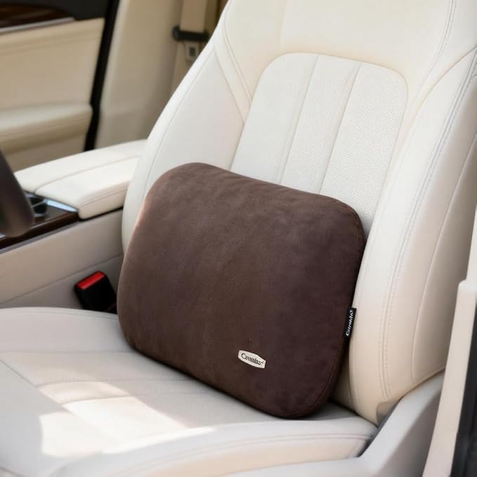 Carwales Lumbar Pillow for Chair Pad Latex Soft Lower Back Pain Relief Support for Car Seat Travel Rest Home Office Accessories Thin Brown