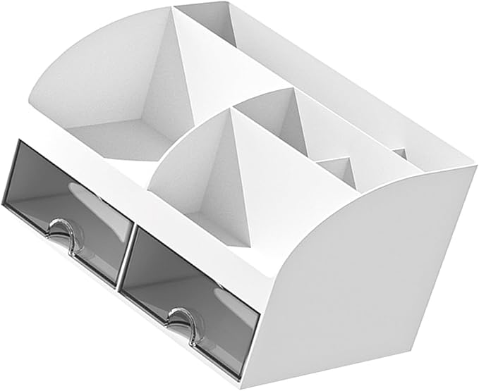 POCREATION Office Desk Organizer Desktop Storage Box Multifunctional Drawers with Transparent Design for Stationery Calculator Sticky Notes (White)