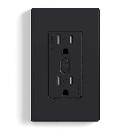 ELEGRP Smart Plug, Smart in-Wall Outlet Compatible with Alexa and Google Assistant, 2.4GHz Wi-Fi Smart Receptacle with Energy Monitoring, No Hub Required, UL Listed, Black, 1 Pack