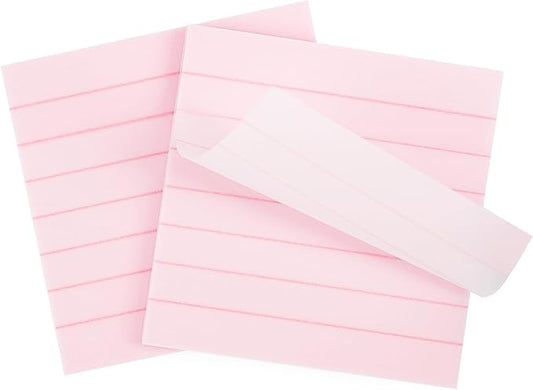 MOLOVA 100 Sheets Frosted Transparent Lined Sticky Notes 3x3 Inches, Pearlescent Self-Stick-Notes, Colorful Clear See Through, Waterproof, Easy to Post for Office, Home, Meeting, Reusable (Lined Pink