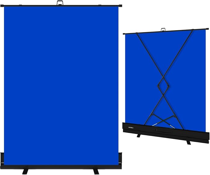 LIHONG 59.8 x 78.7in Blue Screen Collapsible Chroma Key Backdrop,Portable Retractable Photo Background with Stand for Video, Live Game,Streaming,Wrinkle Resistant Fabric,Pull-up&Down Style