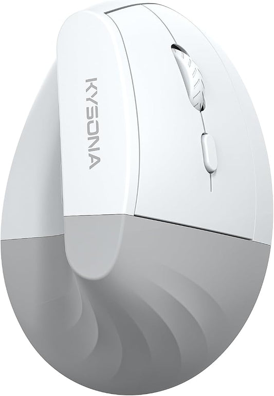 KYSONA EM18 Wireless Ergonomic Vertical Mouse, Ergo Design, Bluetooth Cordless Mouse for Medium/Large Hands, Silent Click, 5-Level Adjustable DPI, Carpal Tunnel Mice for Computer/PC/Mac/Laptop, White
