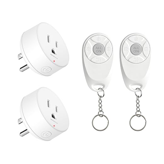 Remote Control Outlet,Greencycle 2 Remote Light Switches and 2 Plugs,Wireless Light Switch,500ft Range,No Wiring Needed,15A/1500W for Household Appliances,FCC Certified,White