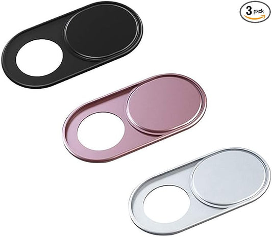 Webcam Cover Slide, 0.027-Inch Ultra-Thin Metal Camera Cover for MacBook Pro, iMac, Laptop, PC, iPad, iPhone, Smartphone, Macbook Accessories Protect Your Visual Privacy (Black/Pink/Silver-3 Pack)