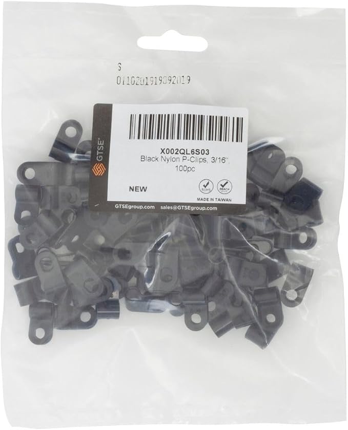GTSE Black Nylon Plastic Cable Clamps, 3/16" Screw Mounts for Cable, Rope, Tube Management, 100 Pack