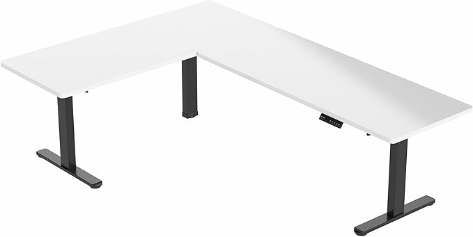 VIVO Electric Height Adjustable 83 x 60 inch Corner Stand Up Desk, 2 White Dry Erase Solid Table Tops, Black Frame, Memory Controller, L-Shaped Workstation, 3E Series, DESK-KIT-3E8BWE