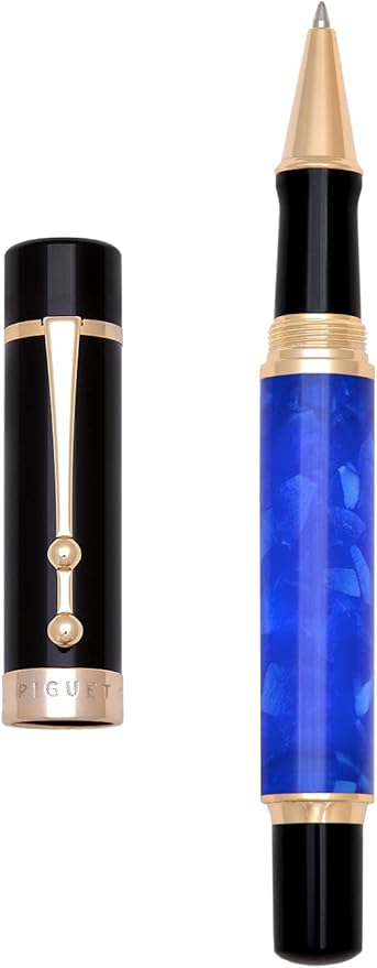 Piguet Genève – Luxury Fountain or Rollerball Pen Business Gift Set with Genuine Leather Card Holder, Premium Office Executive Gift (Rollerball Pen, Océan Bleu Set)
