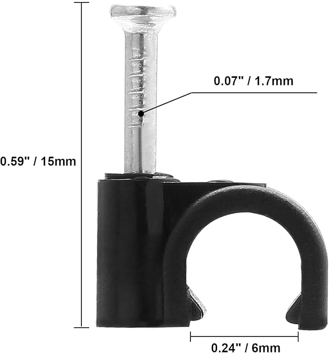 1/4" / 6mm Half Clamp J-Hook Cable Clips with Nail, Black, 100pcs | Nail in Cable Clips, Ethernet Cable Nails Tacks Clips