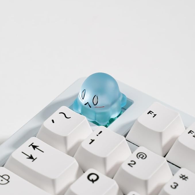 Artisan Slime Keycap, Transparent Glowing Design with Blushing Cheeks, Blue, 1U Handmade Resin, MX Switch Compatible for Mechanical Keyboards (SLM-01)