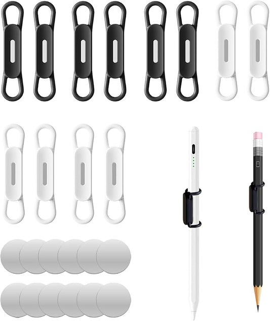 XYOFUN Magnetic Pen Holders Set of 12,Silicone Adjustable Pen Pencil Holder,Flexible Pencil Holder for Refrigerator,Whiteboards,Desk Accessories & Teacher Supplies(White-6,Black-6)