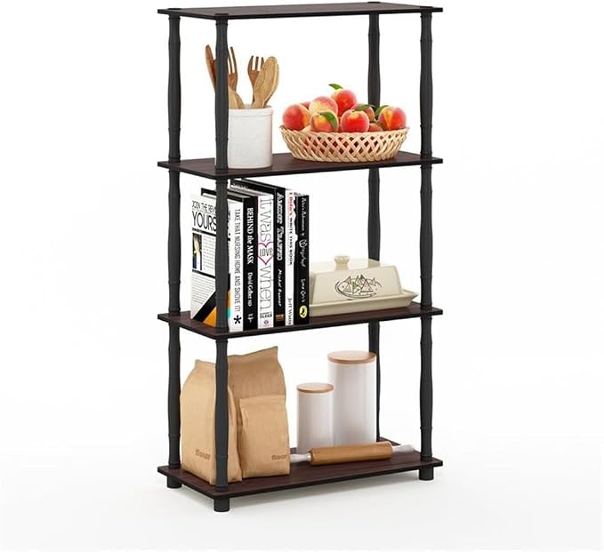 Furinno Turn-N-Tube 4-Tier Multipurpose Shelf Display Rack, Classic Tubes, Dark Cherry/Black | Book Shelf, Corner Shelf, Open Shelves, Classic Tubes, for Organization, Living Room, Home Office