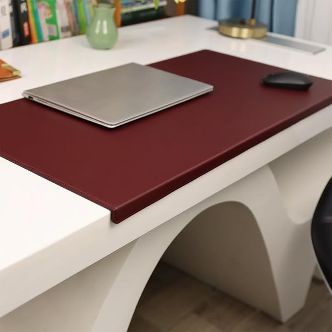Leather Desk Mat with Stitched Edges & Edge Protection, Non-Slip Large Office Desk Mouse Pad for Work Game Typing, Waterproof Writing Table Extended Protector (Red,47.2"x23.6")