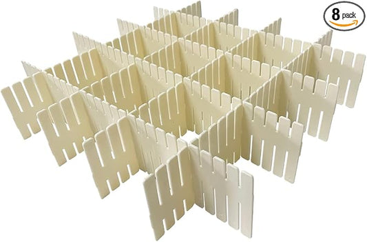 Onerbuy 8pcs Adjustable Grid Drawer Dividers DIY Plastic Closet Separator Tidy Organizer Container for Underwear Socks Belt Office Supplies(Beige)