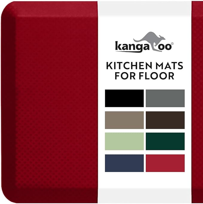 KANGAROO Anti Fatigue Mats for Kitchen Floor, Reduce Foot, Knee, Back Pressure, 3/4 Inch Thick Cushioned Ergonomic Mat, Waterproof Comfort Rug for Under Sinks, Standing Desk, Store Floors, 17x24, Red