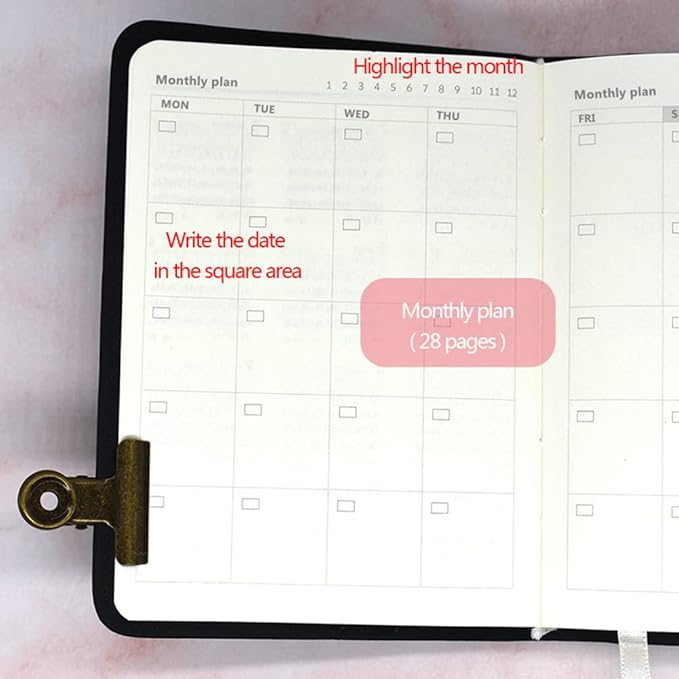 A6 Undated Daily Planner Starry Sky Journal Monthly & Daily Planner Small Diary Agenda, Self-filling Date,Mini Soft Pu Leather Cover, Size 64K 4.1" * 5.5" (White)