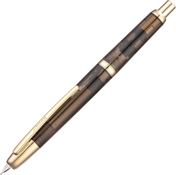 Jinhao 20 Press Fountain Pen, Transparent Black Retractable Extra Fine Nib with Ink Converter Set (Golden Clip)