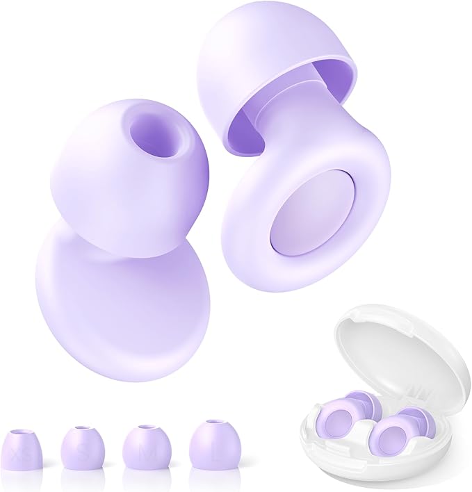 JUSTRVN Ear Plugs for Sleeping,2 Pairs of Noise Reduction Earplug for Concert&Study, Hearing Protection Earplugs -30dB with 4-Size Tips,Reusable Silicone Earplugs for Comfort,Focus and Loud Events
