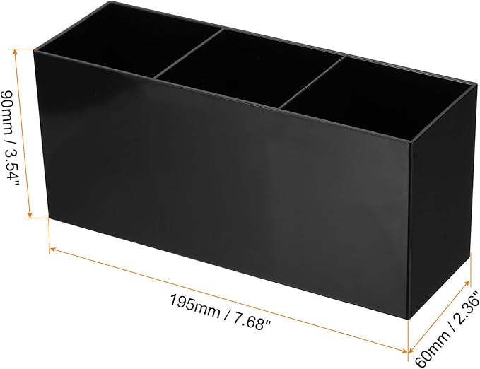 PATIKIL 3 Compartments Clear Acrylic Pen Holder, Pencil Holder Pen Organizer Pencil Cup Makeup Brush Holder Square for Countertop Desk, Black