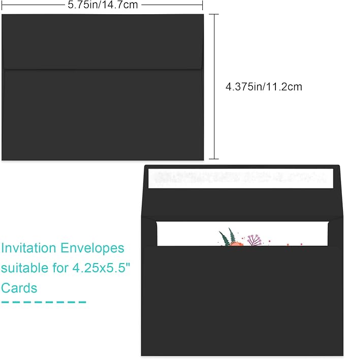 70 Packs of Invitation Envelopes, A2 Envelopes Black, Postcard Envelopes for 4.5x5.5 Cards, Envelopes for Invitations, Self Seal for Photos RSVP, Greeting Cards