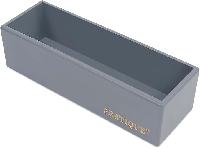 PRATIQUE Bamboo Drawer Organizer - Kitchen Utensil Organizer Silverware Tray Cutlery Holder，Office Desk Supplies and Accessories,8.9 * 3 * 2.6,Grey