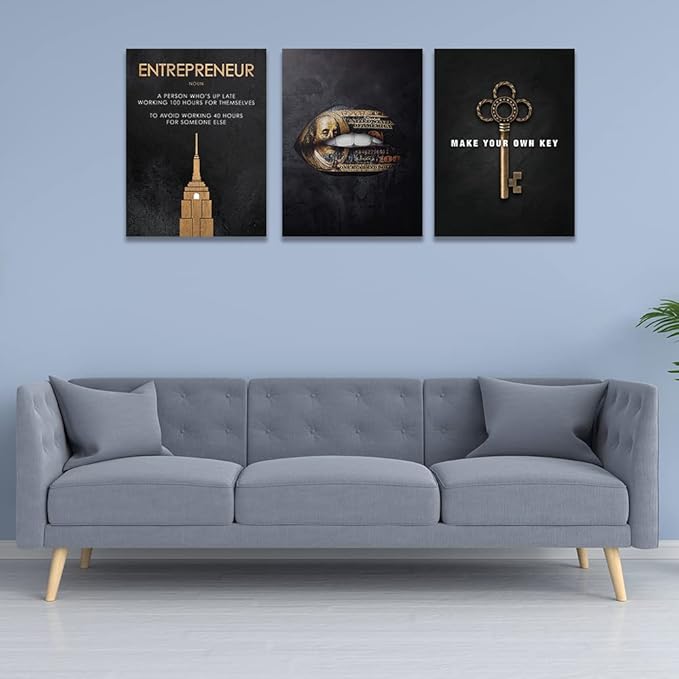 Halioyo Motivational Wall Art for Office - Set of 3 Entrepreneur Wall Art, Inspirational Posters Entrepreneur Gifts for Men Women, Leadership Canvas Wall Prints for Home Office Decor, 24inch x36inch
