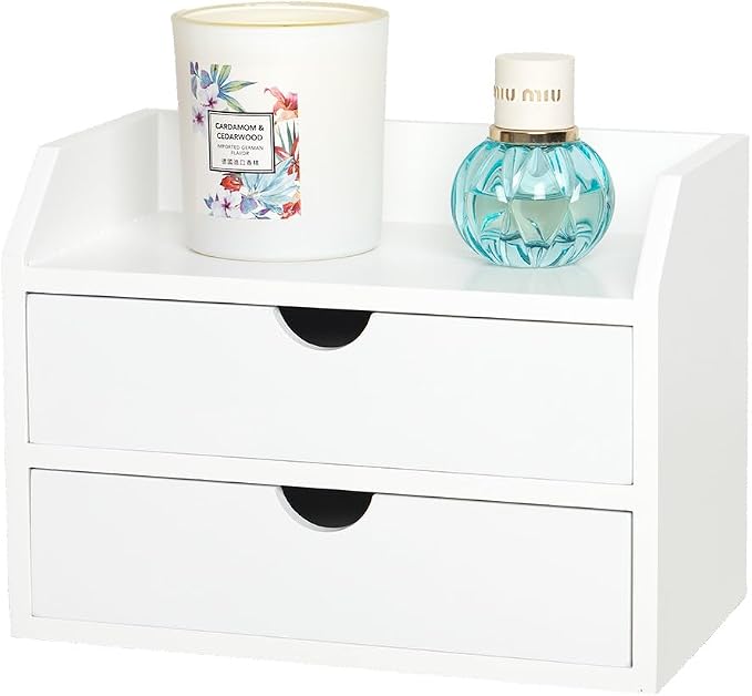ZGZD Wooden Organizer Mini Desk Drawer Tabletop Office Supplies Desk Accessories for Office or Home White (2 Drawers)