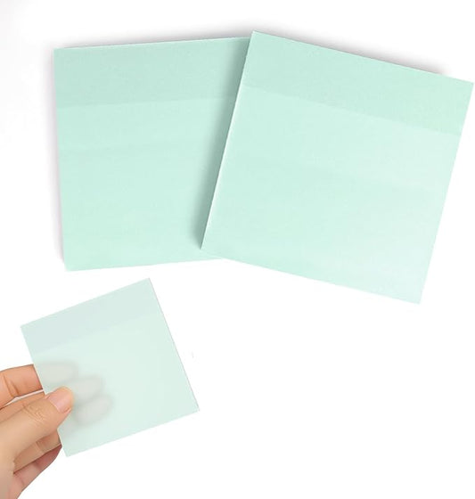 MOLOVA 100 Sheets Transparent Sticky Notes 3"x3", Frosted Self-Stick-Notes, Pearlescent Clear See Through, Waterproof, Easy to Post for Office, Home, Notebook, Meeting, Reusable (Green -Classic Pack