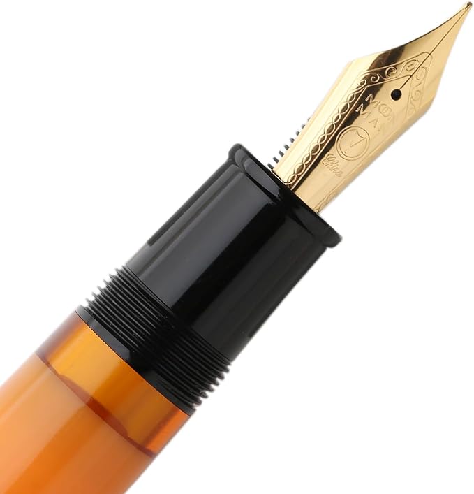 erofa Majohn P139 Fine Nib Resin Fountain Pen, Brass Piston System Large Capacity Writing Pen with Box, Black Yellow