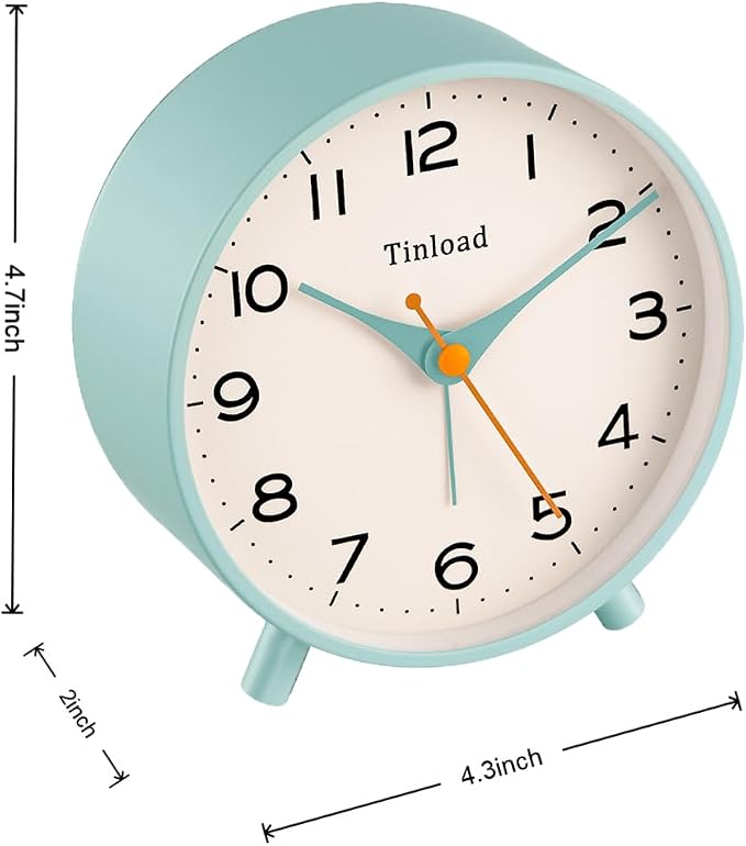 Tinload 4.5" Antique Retro Analog Alarm Clock, Small Silent Bedside Desk Clock,Lighted on Demand, Battery Operated, Snooze, for Living Room, Bedroom, Bedside(Green)