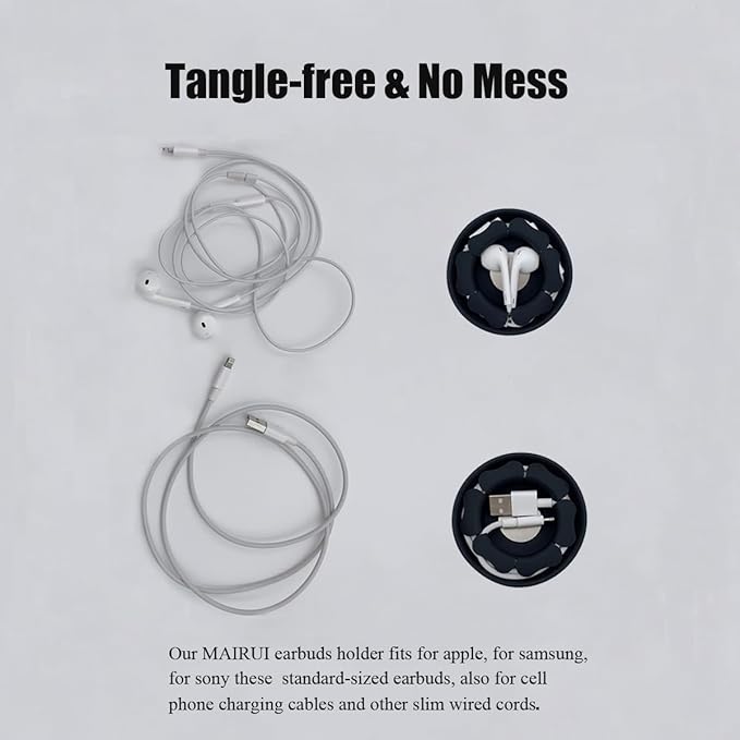 MAIRUI Wired Earbud Case Earphone Headphone Cord Organizer Earbuds Wrap Soft Silicone Magnetic Holder Storage Tangle Free Cable Winder(Black)
