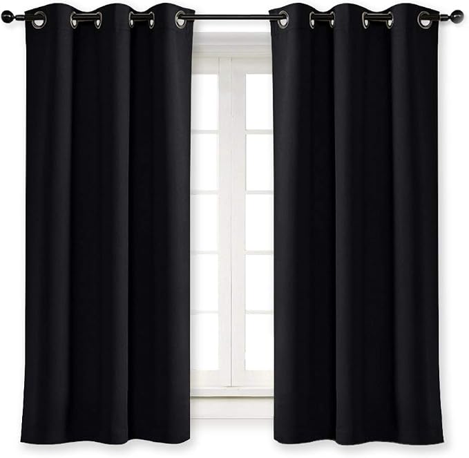 NICETOWN Black Out Curtain Panel Shade Solid Energy Efficient Eyelet Top Window Blind for Guest Room (Single Piece, 42 inches Wide by 63 inches Long, Black)