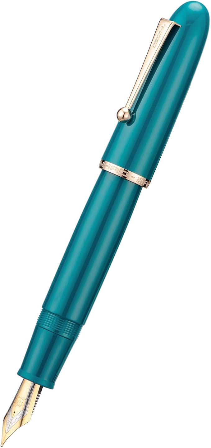 Jinhao 9019 Fountain Pen Lake Blue Acrylic Dadao Series Gold Trim #8 Fine Point Large Converter Smooth Writing Instrument